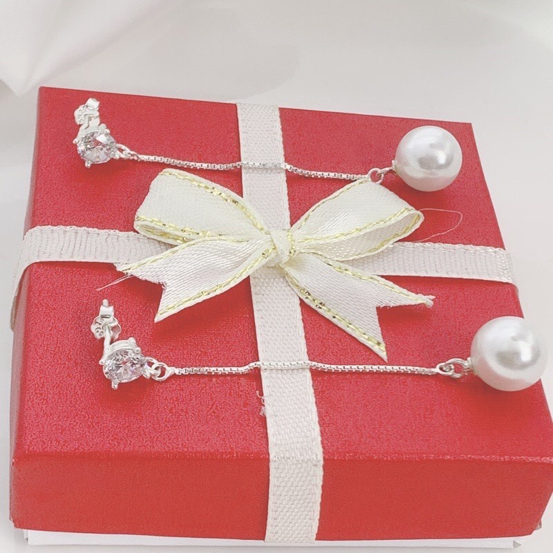 Bông tai bạc nữ, khuyên tai nụ đá tua trai dáng dài sang chảnh - Kho sỉ bạc Nhất Linh