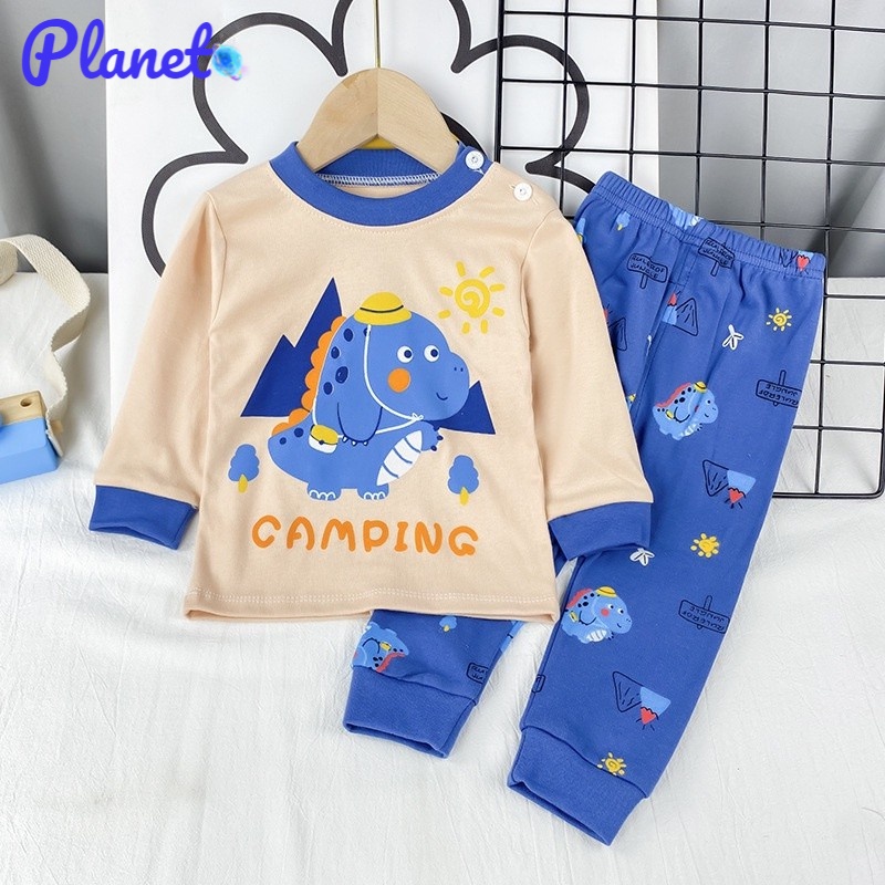 Planet Set Áo Thun Tay Dài &amp; Quần Dài Chất Liệu cotton Thoáng Khí Thời Trang Cho Bé Trai &amp; Gái