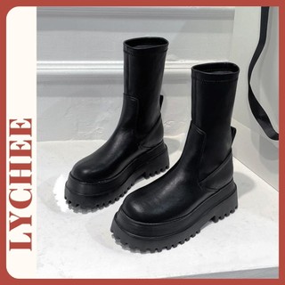 Boot da đế bánh mì dày 7cm, bốt nữ cổ lửng thời trang cá tính, bốt đế dày boost cao cổ đế bánh mì