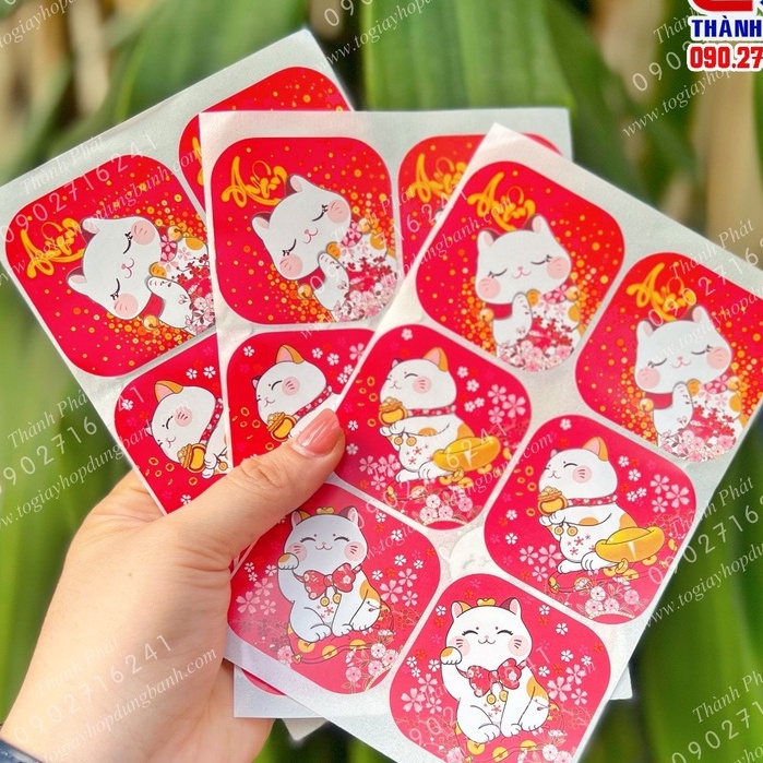 60 Tem vuông tết dán hủ nhựa Pet - trái cây - Bánh kẹo mứt tết 2023