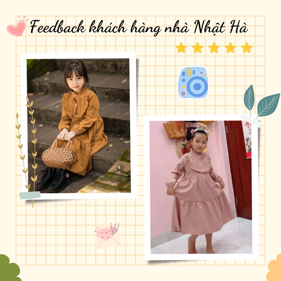 Váy nhung bé gái thu đông L1 cổ bèo tròn dáng xòe 2 tầng chất liệu nhung tăm size đại 11- 45kg