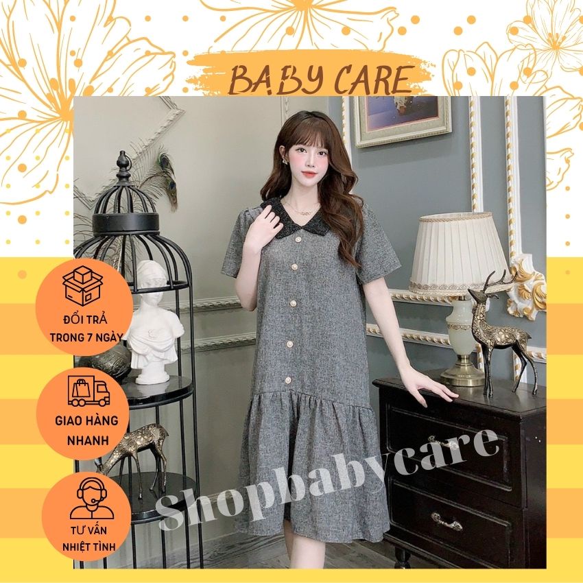 VÁY BẦU DẠ GHI KẺ PHỐI CỔ CÁCH ĐIỆU ĐIỆU ĐUÔI CÁ TRẺ TRUNG- ĐẦM BẦU CÔNG SỞ LỠ TAY ĐẸP CHO MẸ BẦU
