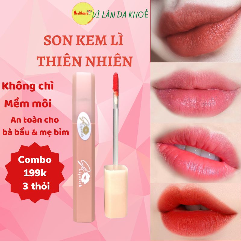 Son lì thiên nhiên không chì, không thuỷ ngân HEALTHCARE giàu độ ẩm giúp dưỡng môi mềm mịn an toàn cho bà bầu, nhiều màu