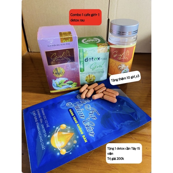 combo cafe girl+detox rau girl (tặng 10vien girl_x3 siêu mạnh trị giá 180k+tặng 1 set cần Tây 15 viên trị giá 200k)