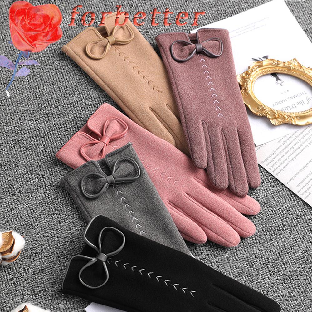 Găng Tay Da Lộn Chống Gió Chống Trượt Giữ Ấm Mùa Đông Cho Nữ