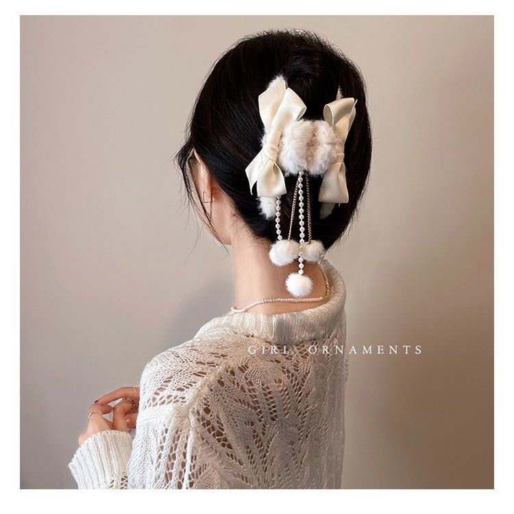 Bán Chạy#Kẹp Tóc Đính Lông Nhung Thời Trang Thu Đông Hàn Quốc