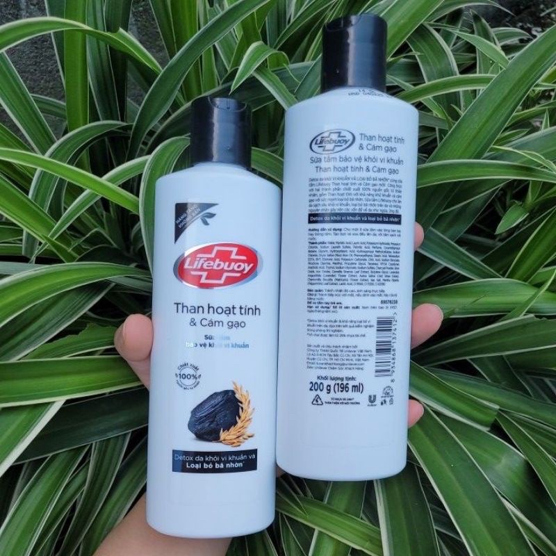 Sữa Tắm Lifebuoy than hoạt tính và cám gạo - Hàng Công Ty/Chai 200g