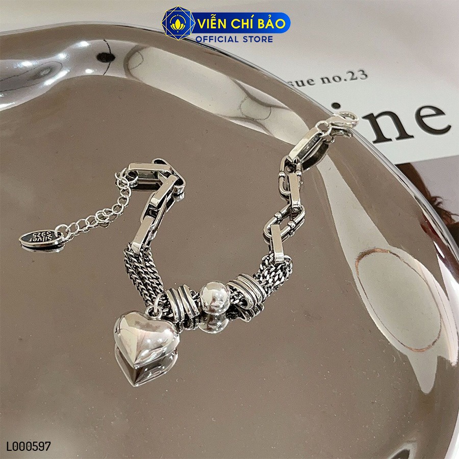 Lắc tay bạc nữ trái tim dây xích mix bi chất liệu bạc Thái 925 thời trang phụ kiện trang sức Viễn Chí Bảo L000597