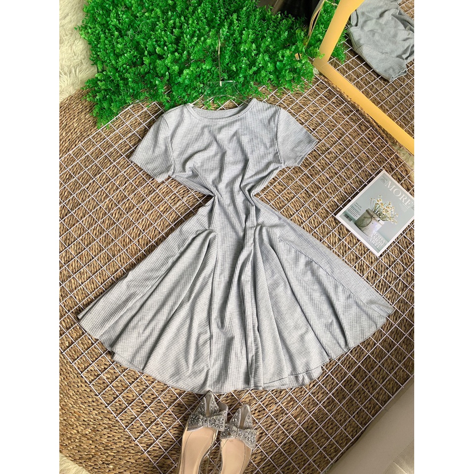 Đầm body nữ dáng xòe ngắn xinh chất thun gân nổi tay ngắn kiểu trơn cực hot