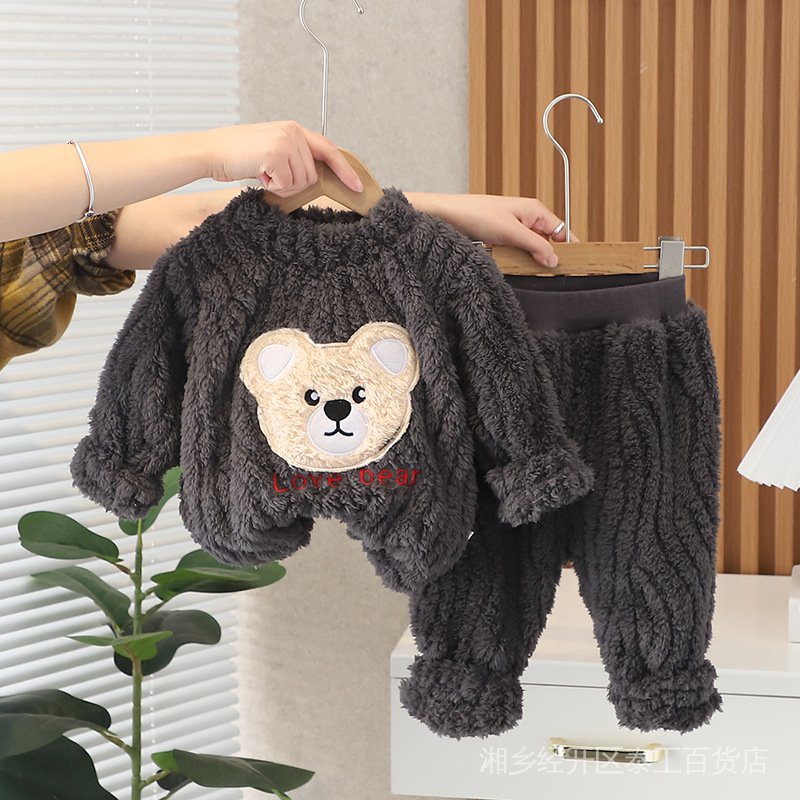 Bộ Đồ Ngủ Liền Thân Vải Lông Cừu Dày In Hoạt Hình Dễ Thương Thời Trang Thu Đông Cho Bé Trai M7V