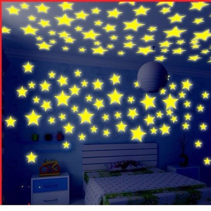 Set Ngôi Sao Dạ Quang , Hình Trái Tim Dạ Quang ,  Mặt Cười , Cây Nấm , Ông Trăng Dạ Quang Trang Trí Phòng Ngủ