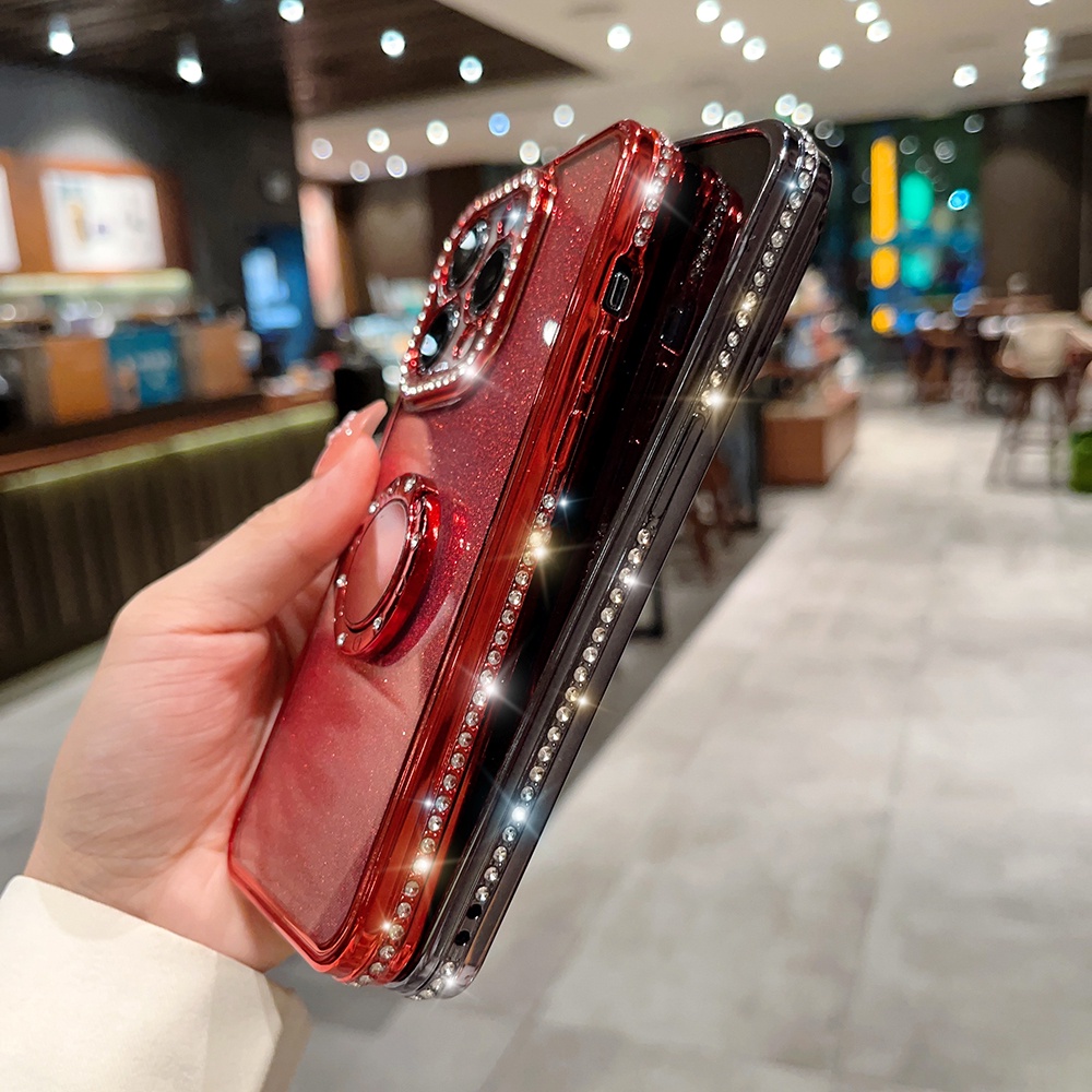 Ốp Điện Thoại Dẻo Đính Kim Cương Lấp Lánh Kèm Giá Đỡ Nhẫn Cho iphone 15 13 12 11 pro max iphone 14 pro max ip 14 plus