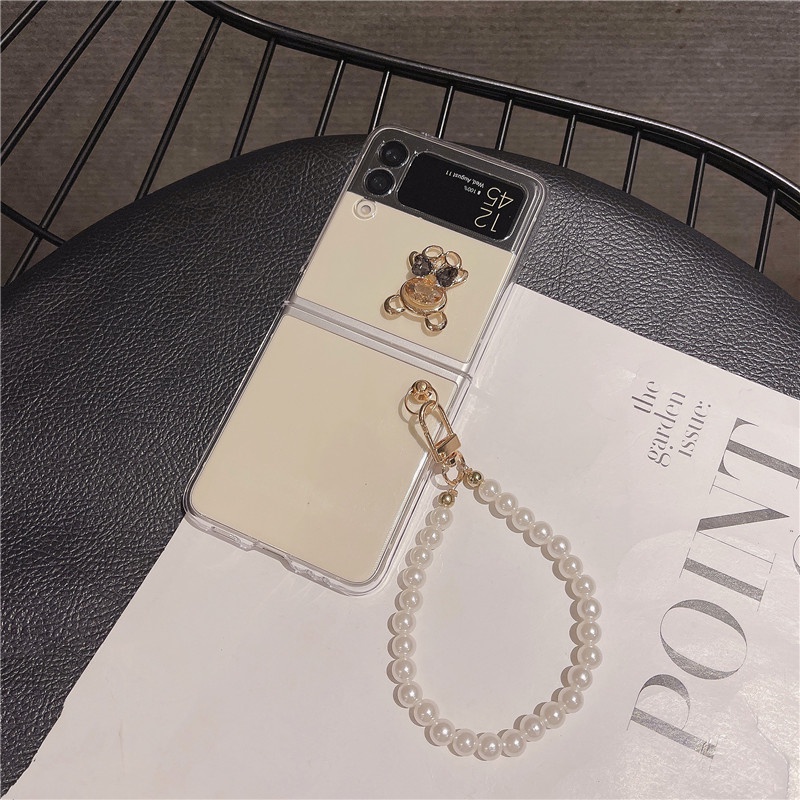 Ốp Điện Thoại Chống Sốc Có Vòng Tay Hình Gấu 3D Cho Samsung Galaxy Z Flip 3 Samsung Galaxy Z Flip 4