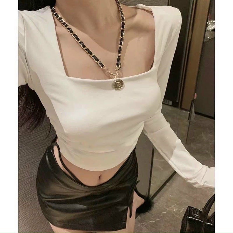 Áo thun borip kiểu dây chéo cổ vuông dài tay về hai màu ☘️☘️☘️L8777