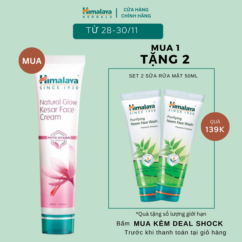 Kem dưỡng sáng da nâng tông chiết xuất nghệ tây Himalaya Natural Glow Saffron Face Cream 25g và 50g