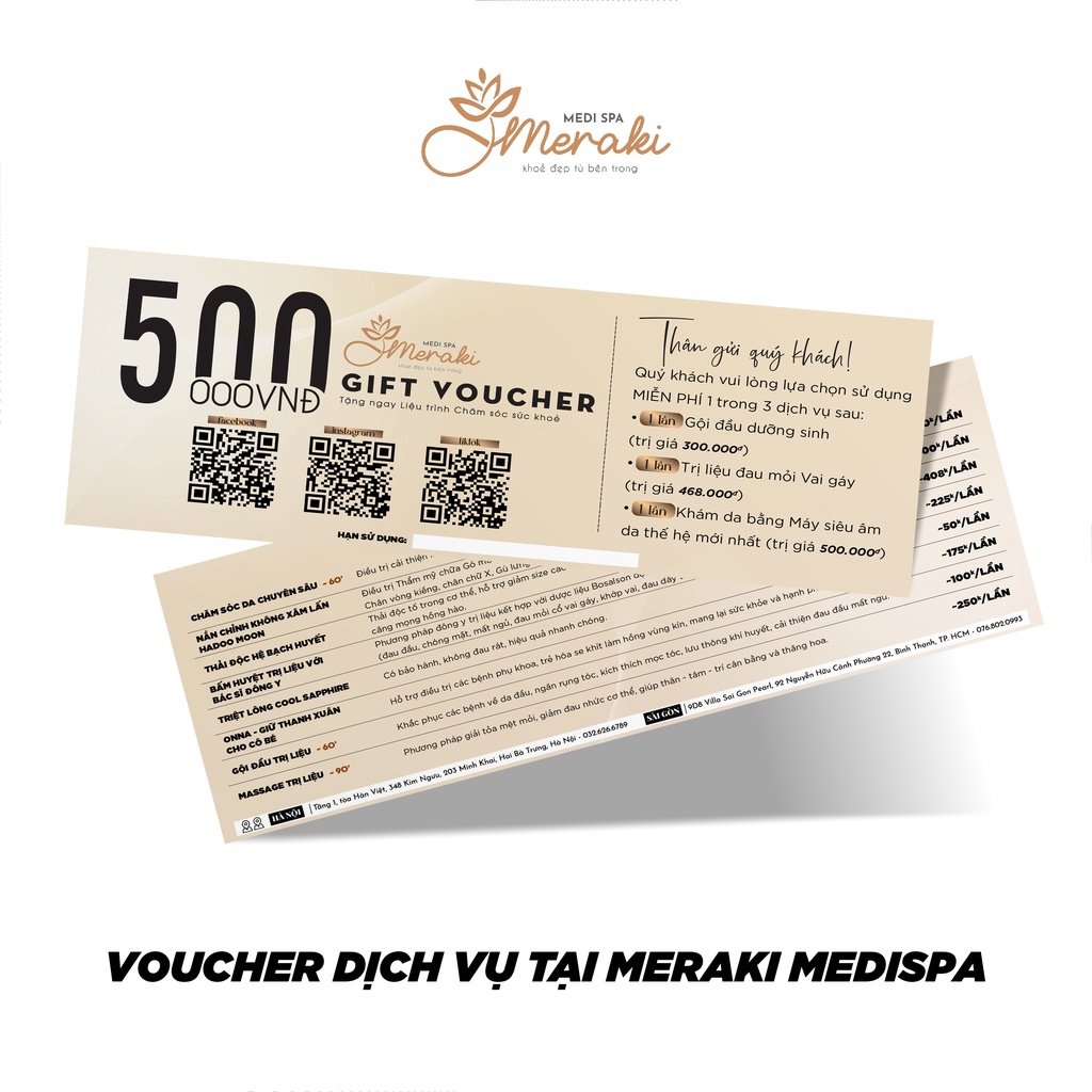 Voucher Dịch Vụ Sử Dụng Tại Meraki Medi