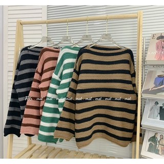 Áo len kẻ ngang lệch vai oversize,Lipeo.store