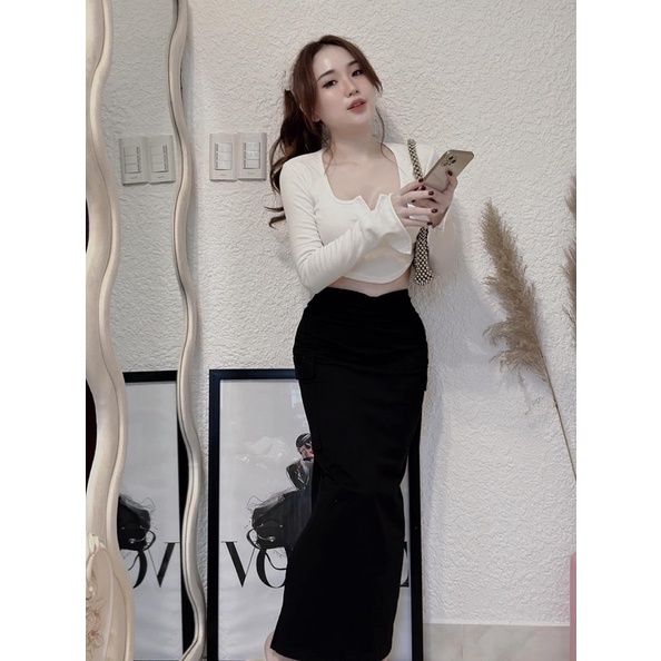 Set Áo Croptop + Váy Xẻ
