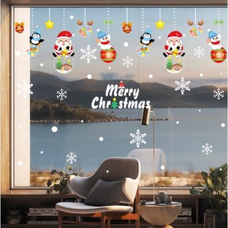 Decal trang trí Noel hít tĩnh điện - Rèm dây noel người tuyết và chim cánh cụt