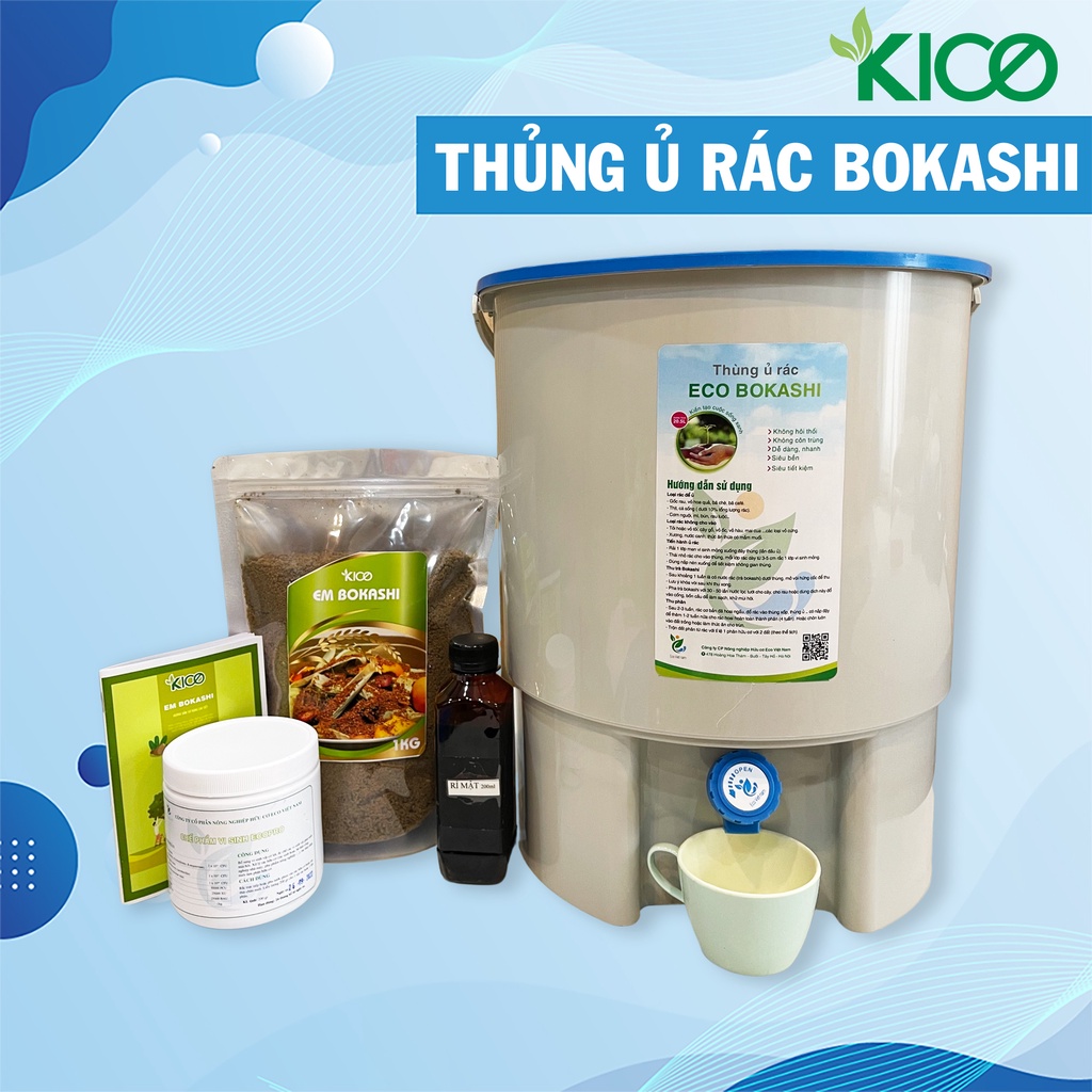 [Combo] Thùng Ủ Rác Hữu Cơ Eco Bokashi 20.5L - Thùng Ủ Rác Nhà Bếp EM Bokashi