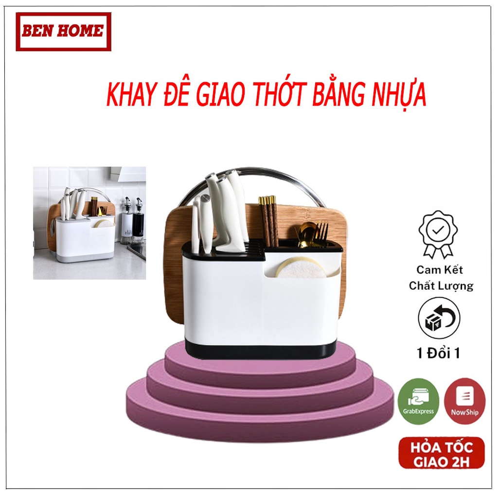 Khay đê giao thớt đa năng kèm đê thớt và đũa bằng nhựa màu trắng