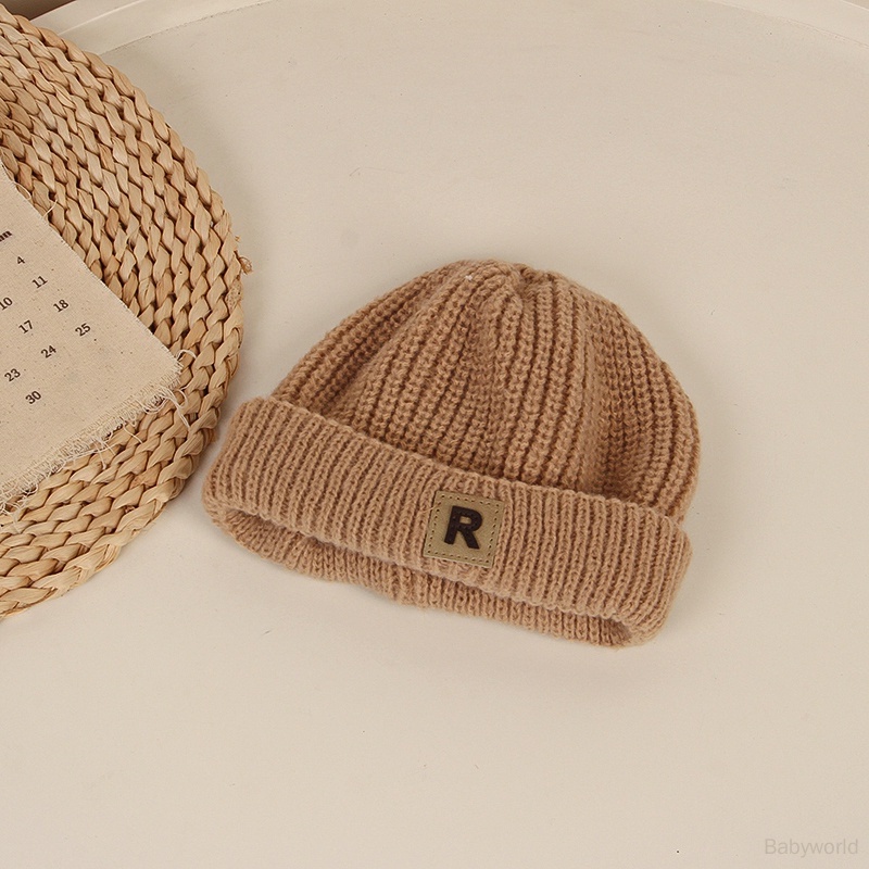 Mũ Len Dệt Kim In Chữ R Phong Cách Nhật Bản Cho Bé Trai Và Gái