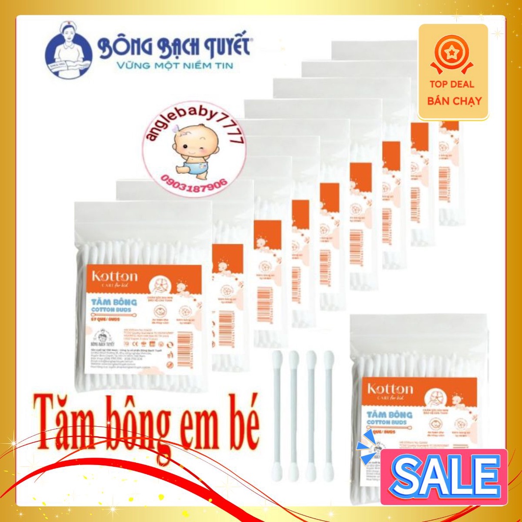 Tăm bông Bạch Tuyết cotton tiệt trùng 57 que cho trẻ em