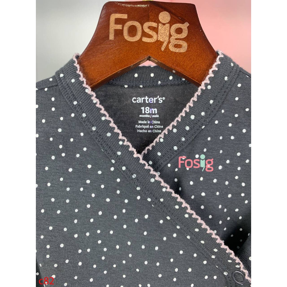 Bodysuit Tay Dài Cài Hông Bé Gái Cter - Đen Chấm Bi