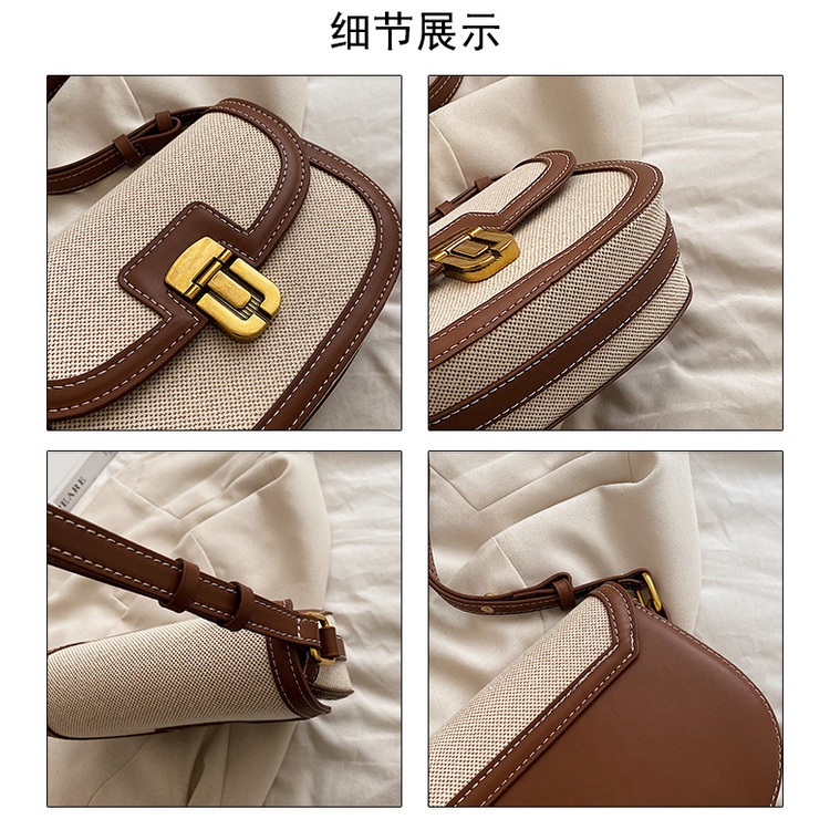 Túi xách đeo chéo JASMIN NOIR bằng da pu và vải bạt có khóa hình yên ngựa cổ điển cho nữ