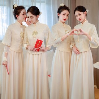 Đầm phù dâu dáng dài phong cách trung hoa cổ điển