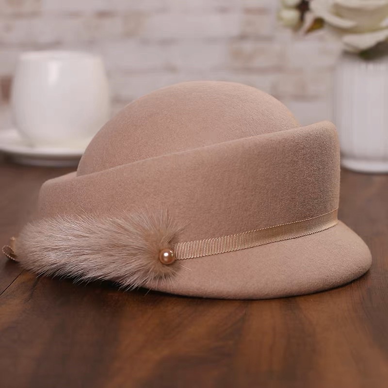 Mũ dạ đính đá lông vành nhỏ