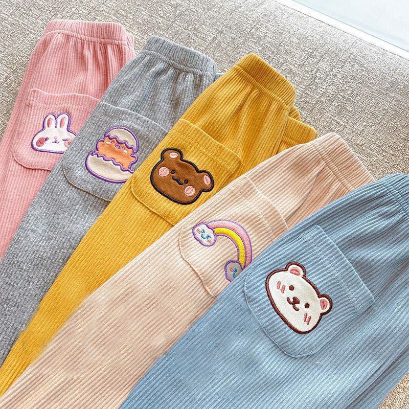 MỚI | QUẦN DÀI UNISEX CHUN BO TÚI THÊU HOẠT HÌNH SIÊU CUTE CHO BÉ YÊU 8-18KG