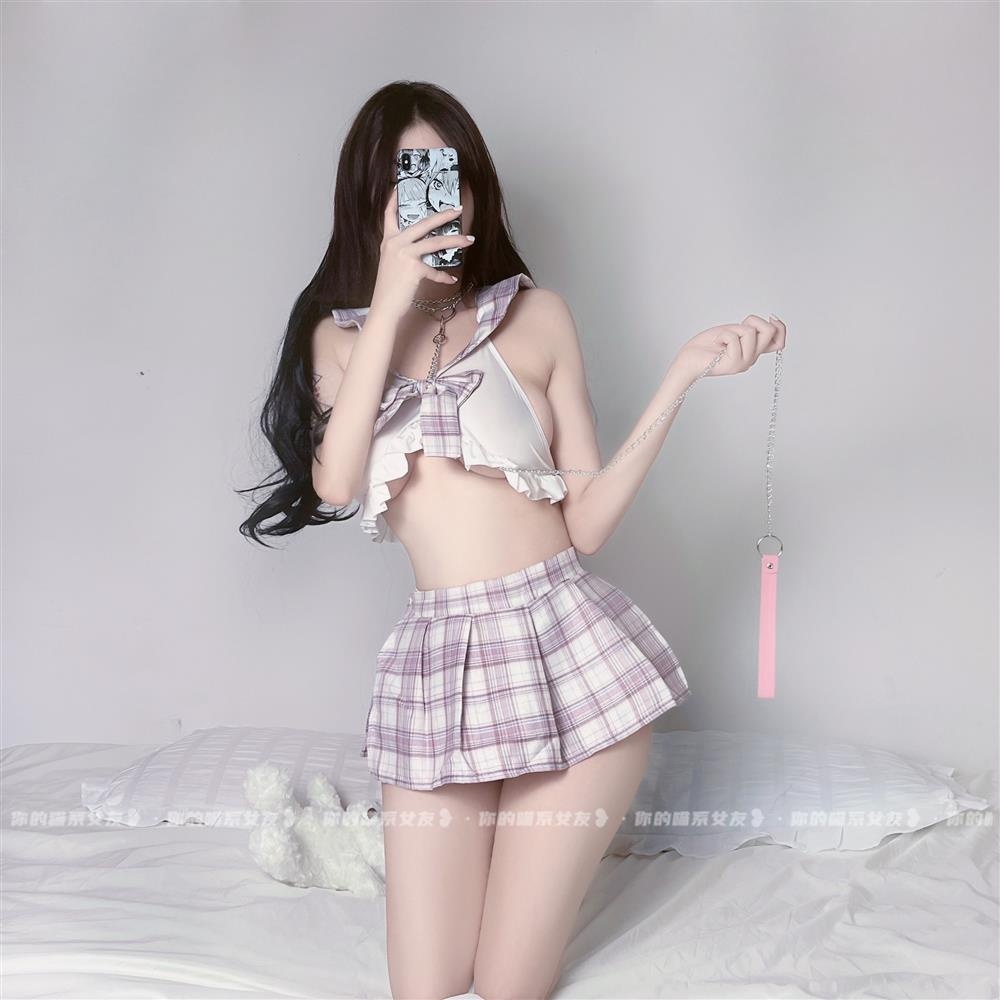 Đồ Ngủ Sexy  Cosplay Nữ Học Sinh Chân Váy Kẻ Caro Áo Lót Quần Lọt Khe Quyến Rũ -