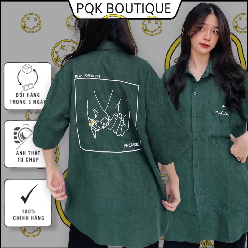 Áo SơMi Tay Ngắn Xanh Két Chữ Thêu Simple Thing