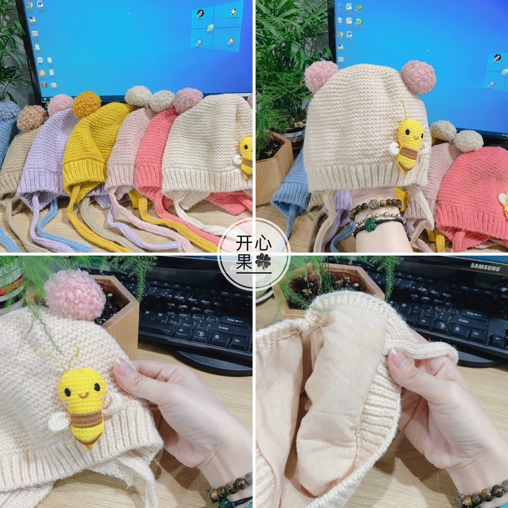 Mũ len hình con ong 2 lớp cho bé trai và bé gái siêu ấm cho bé từ 5 tháng đến 15 tháng