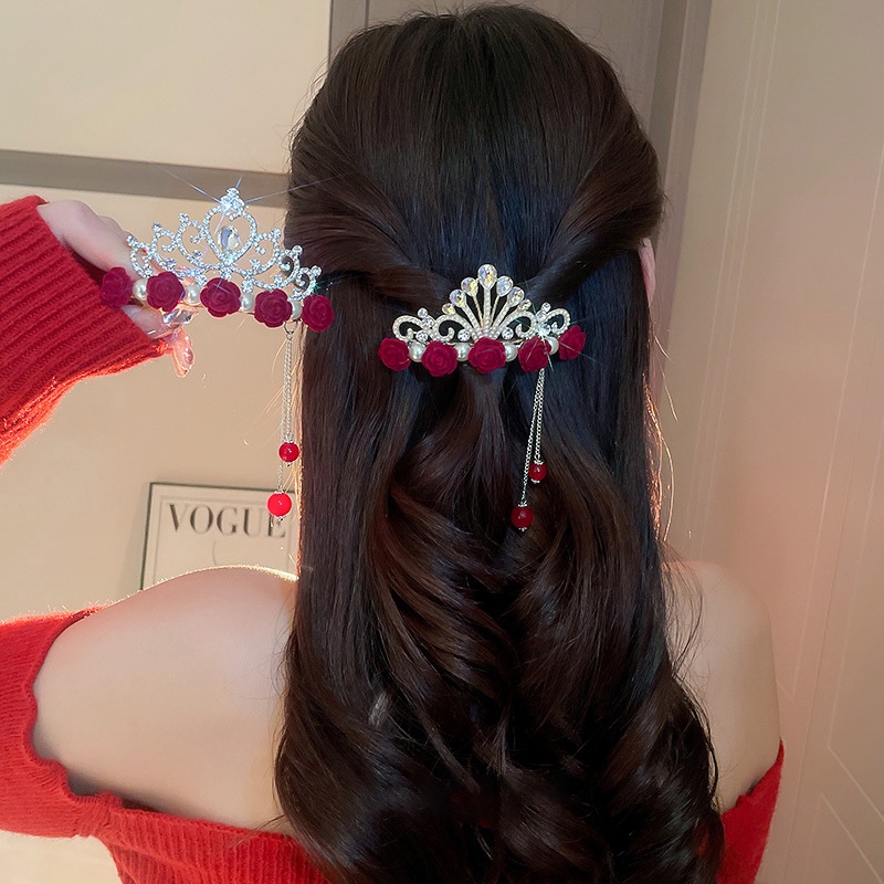 Flocked Kẹp Tóc Đuôi Ngựa Đính Đá Ngọc Trai Giả Cao Cấp