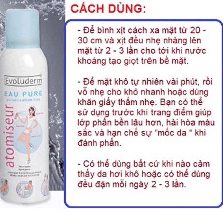 Xịt Khoáng Evoluderm Atomiseur Eau Pure Evoluderm