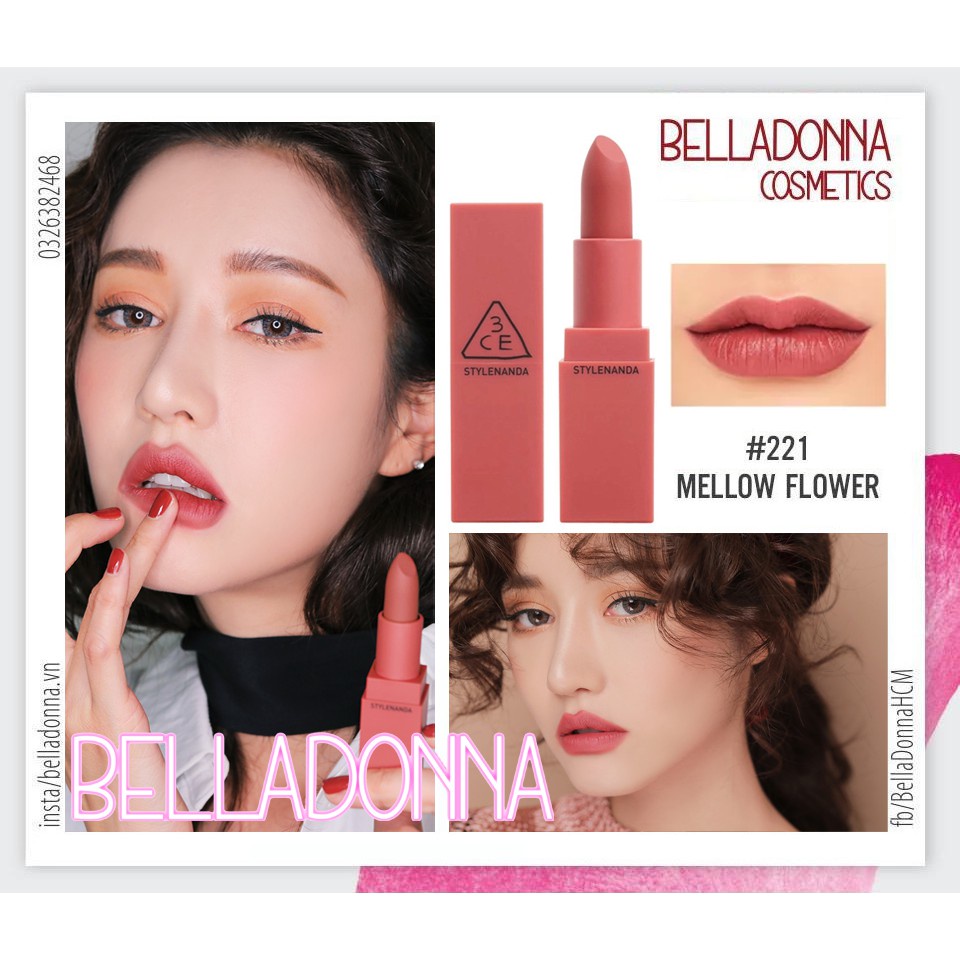 Son Lì 3Ce Mood Recipe Matte Lip Color #221 Mellow Flower - Hồng Đất ®️