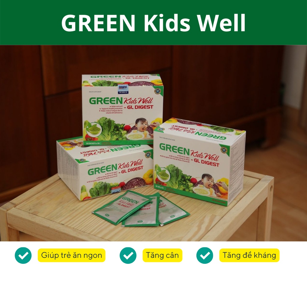 Cốm uống giúp trẻ hết biếng ăn Green Kids Well - GL Digest (Hộp 30Gói x 5g) - Giúp trẻ ăn ngon, tăng cân tự nhiên