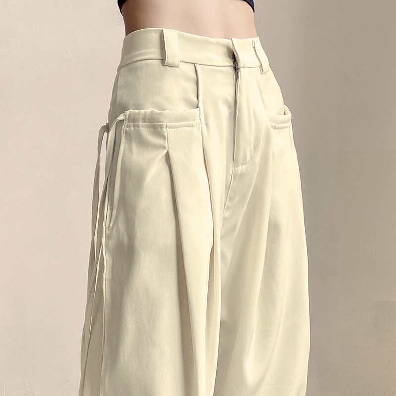 Quần dài WEIRD PUSS lưng cao ống rộng màu trơn phong cách vintage thời trang dành cho nữ