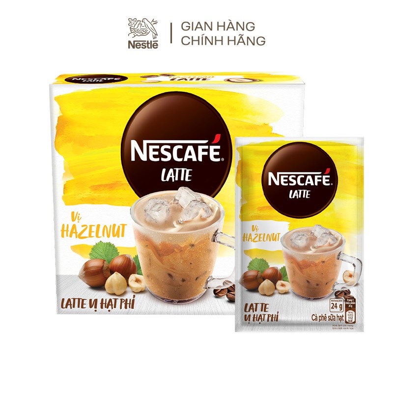 Combo 2 hộp Cà phê sữa hạt NESCAFÉ Latte vị Hạt Phỉ BAO BÌ MỚI (1 hộp: 10 gói x 24g)
