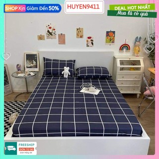 Bộ Ga Gối 3 Món 1m5x2m,vải cotton poly mẫu mới 2022,chọn mẫu-mẫu kẻ karo đen
