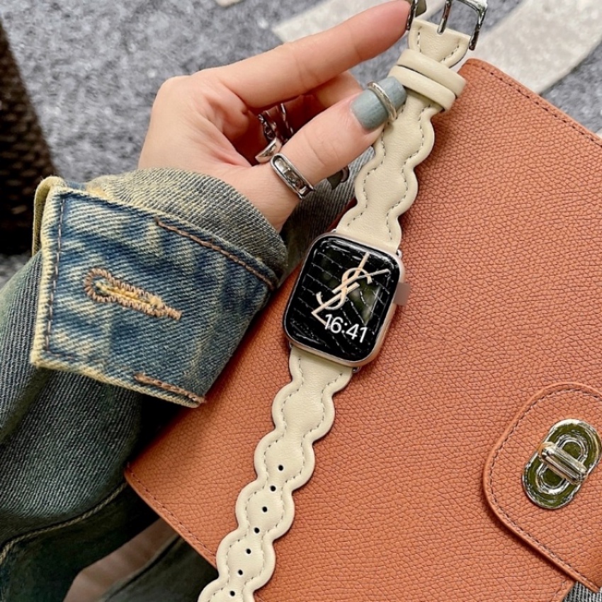 Dây Đeo Bằng Da Họa Tiết Gợn Sóng Dành Cho Apple watch 49mm 45mm 44mm 41mm 40mm 42mm 38mm iWatch series ultra 8 7 SE 6 5 4 3 2 1