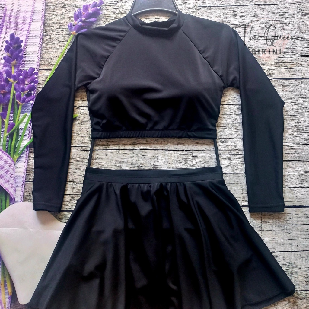 Bikini 2 mảnh Đồ bơi nữ kín đáo Áo Tắm đi biển tay dài váy xinh xắnThe Queen Bikini 056