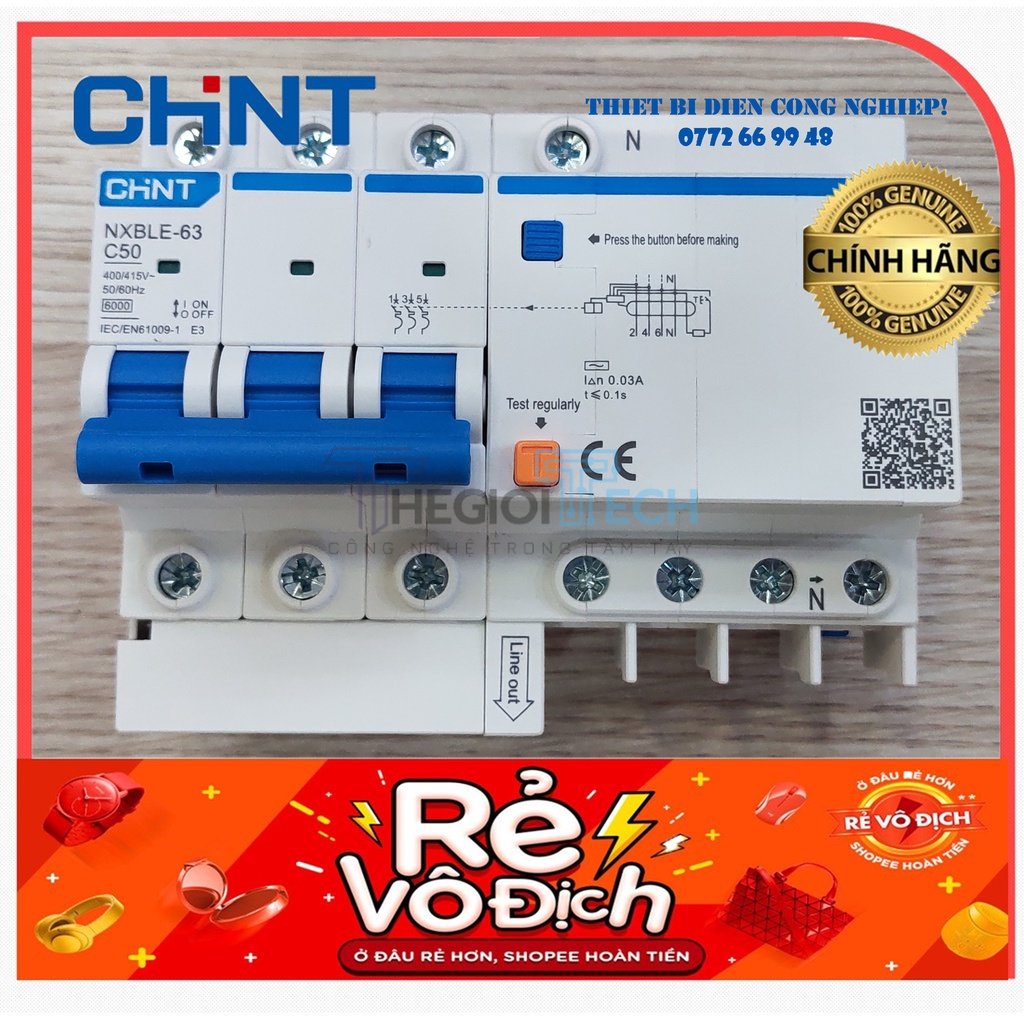 RCBO chống giật 30mA NXBLE-32 3P+N C6 Chint