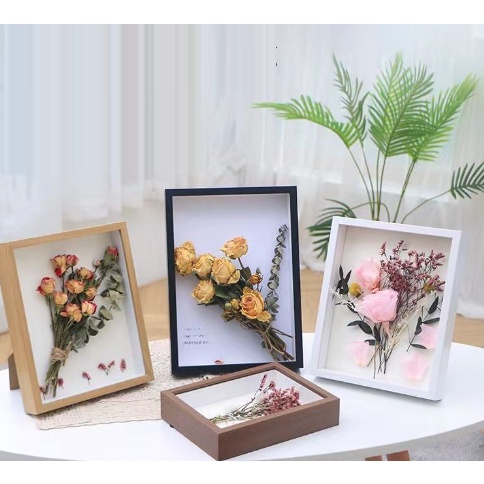 Khung Ảnh Để Bàn gỗ 3D trong suốt 12*17*4,5cm 1 mặt KA9 Khung Hình mô hình hoa khô đất sét tiêu bản tranh giấy kèm đế