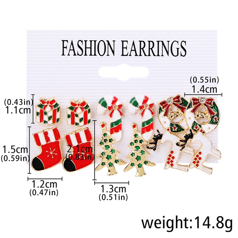 Set 6 Đôi Khuyên Tai Chủ Đề Giáng Sinh Dễ Thương