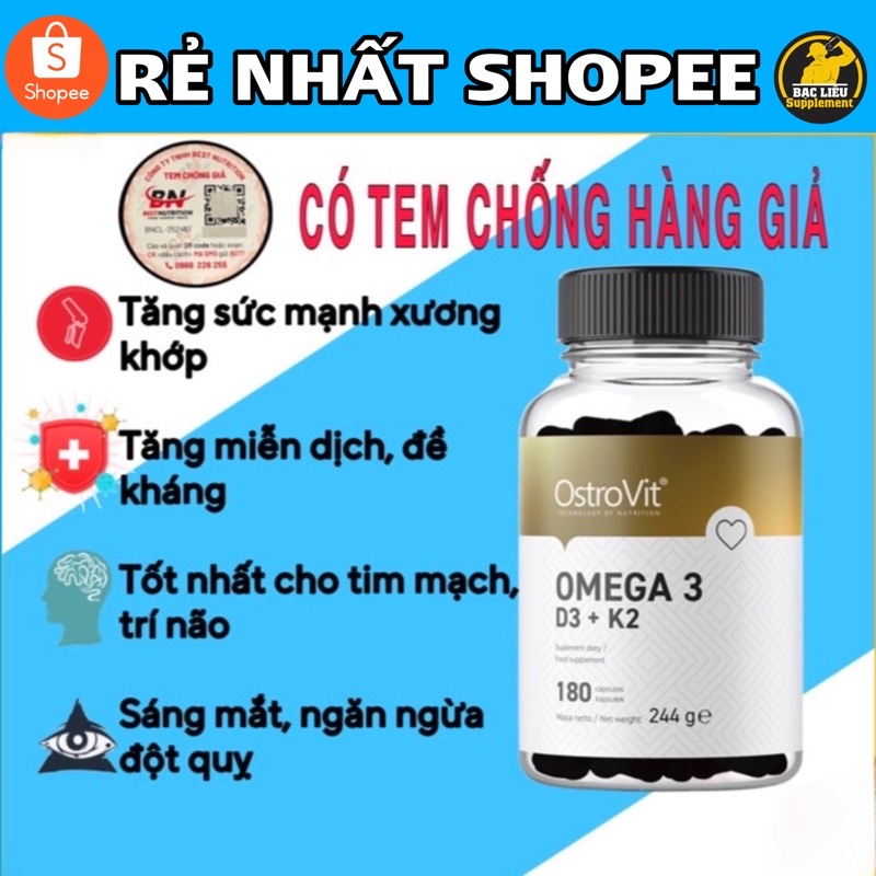 Ostrovit Omega 3 D3 K2 thực phẩm bổ sung xương khớp tăng hệ miễn dịch bổ não và tim mạch d3k2