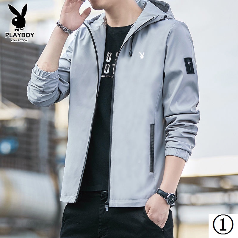 Áo Khoác Playboy Vip Dáng Rộng Có Nón Lót Lông Cừu Dày Dặn Thời Trang Xuân Thu Cho Nam Giới