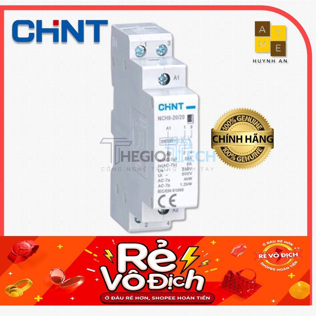 Khởi động từ dạng module 2P NCH8 20A tiếp điểm 2NO ,điện áp cuộn dây 230/240VAC - Hãng CHINT